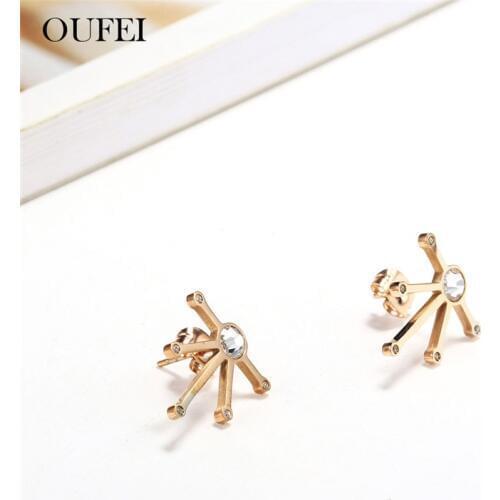 OUFEI Rose Gold Stud Earrings For Women Earring Female Stainless Steel Jewelry Woman Earings Fashion Jewelry Accessories