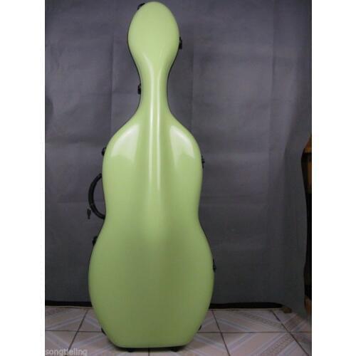 Nice 4/4 shallow green fiberglass cello hard case w/ wheells #6723