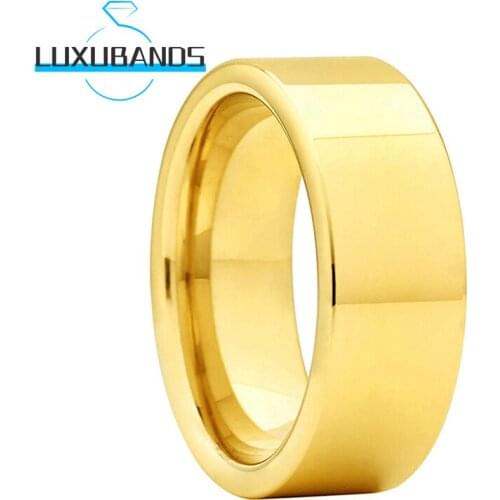 Gold Tungsten Wedding Rings 8MM Men Wemens Engagement Bands Flat Polished Finished Comfort Fit