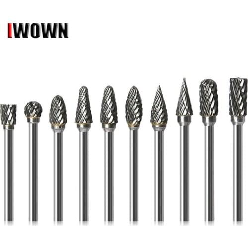 10pcs 1/8 Inch Shank Tungsten Carbide Milling Cutter Rotary Tool Burr Double Diamond Cut Engraving Abrasive Polishing Tools Kit