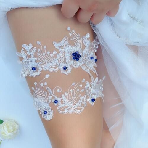 2Pcs Wedding Garter Lace Beads Embroidery Flower Sexy Garters Women/Female/Bride Thigh Ring Bridal Lace Leg Ring Loop
