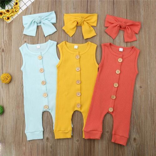 2019 Baby Autumn Clothing Newborn Infant Kids Girl Boy Solid Rompers Outfit Cotton Jumpsuit Bebe Button Sleevless Clothes Set