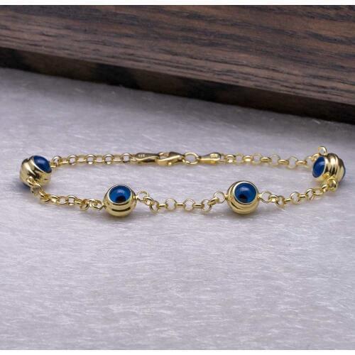 925 sterling Silver Gold Plated Evil Eye Beaded Bracelet
