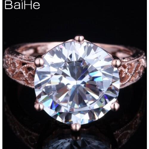 BAIHE Solid 10K Rose Gold 11.94ct Round 100% Genuine AAA Graded Cubic Zirconia Fine Jewelry Engagement Wedding Women Ring Gift
