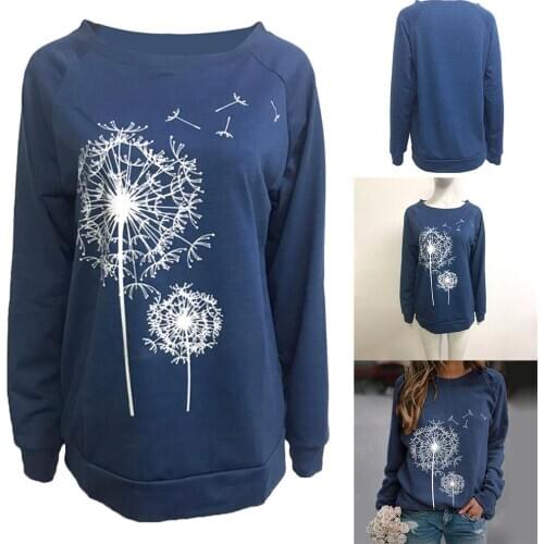 Black Hoodies Women 2021 Pullover Casual Dandelion Print Long Sleeve O Neck Loose Blouse Sweatshirt Women Tops M-3XL толстовка