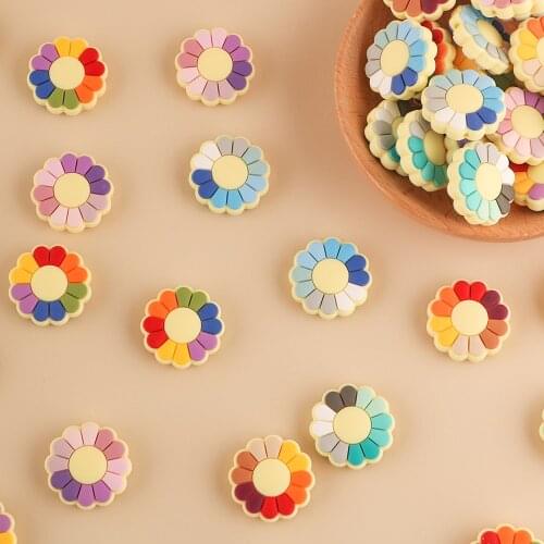 Kovict 50/100pcs Colored Flowers Silicone Beads Baby Molar Teether DIY For Pacifier Necklace Accessories Chewable Nursing Toys