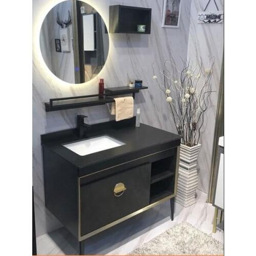 Lacquer free solid wood bathroom cabinet combined with intelligent mirror rock plate countertop toilet wash stand wash basin