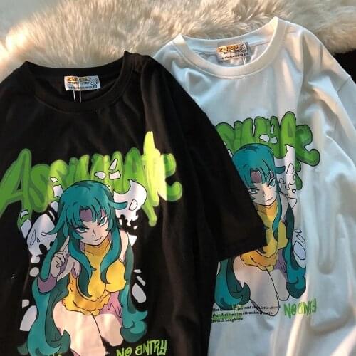 Womens t-shirt Japanese Anime Girl Printed Short Sleeve T-Shirt Female Tee T-Shirt Harajuku Cotton Loose Top vintage Clothing