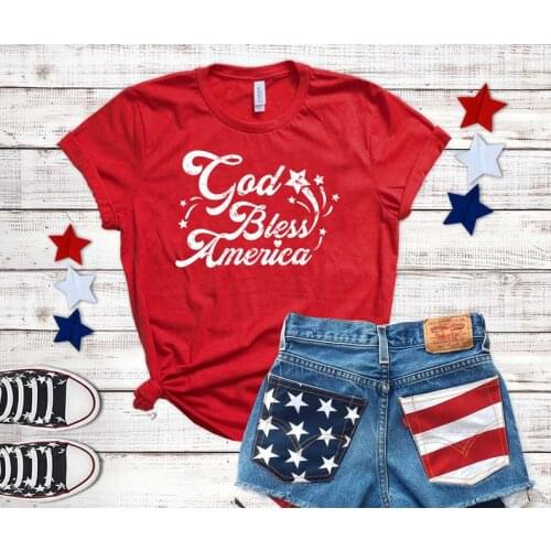 God Bless America Shirt Christian Streetwear Harajuku Clothing Cotton Bible verses O Neck Short Sleeve Top Tees Drop shipping