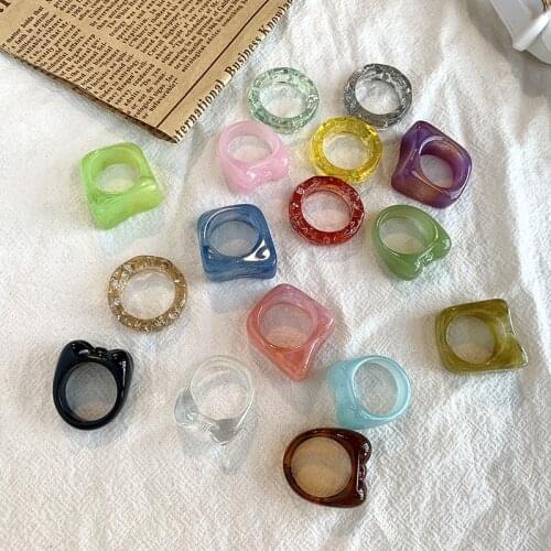 Korea Fashion Vintage Simple Aesthetic Acetate Colorful Acrylic Thick Round Rings For Women Girls Jewelry Accessories Gifts Chic