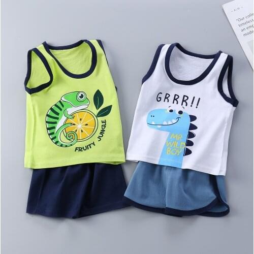 Boys And Girls 2 Piece Set Kids Clothes Summer Girls Outfits Children Short Sleeve Suit Leisure Boy Set Pure Cotton Cartoon