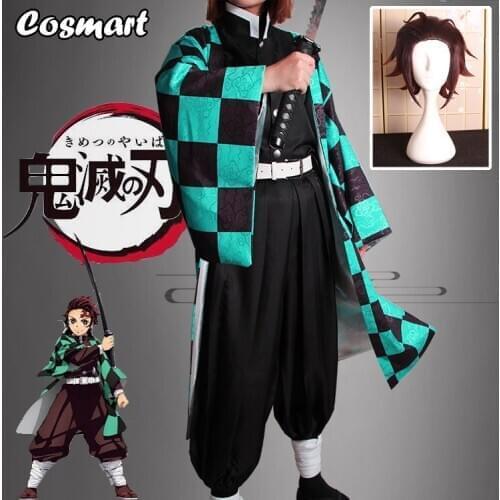Anime!Demon Slayer Kimetsu no Yaiba Kamado Tanjirou Combat Gear Cosplay Costume Kimono Uniform Halloween Suit For Women Men