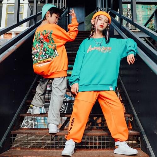 2020 Girls Jazz Dance Costumes Sweatshirt Hiphop Pants Hip Hop Modern Dancing Clothes Street Dance Wear Rave Clothes DQS5953