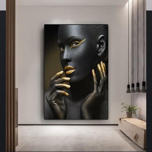 African Woman Beauty Decorative Painting Fashion Models Canvas Painting Wall Pictures for Living Room Wall Art Figure Black