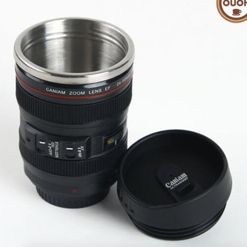 Creative 400ml Stainless steel liner Camera Lens Mugs Coffee Tea Cup Novelty Gifts