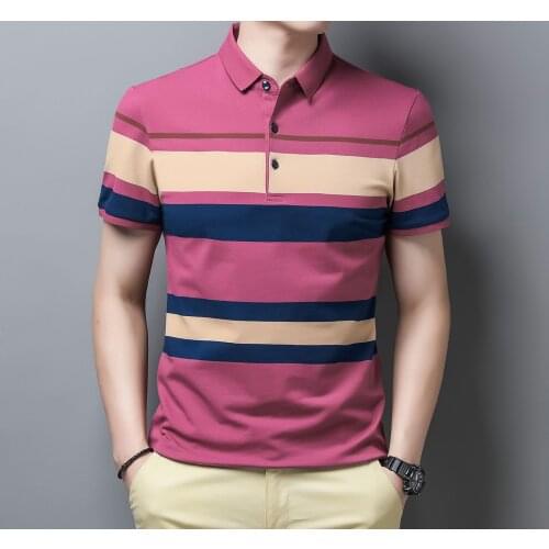 Summer mens clothing, color-stripe striped POLO shirt, business casual POLO shirt, short-sleeved plus size POLO shirt