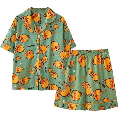 Summer Short Sleeves Pajamas for Women 100%cotton Cute Leisurewear Pajama Set Printing Homewear Two-piece Loungewear Womens 2xl