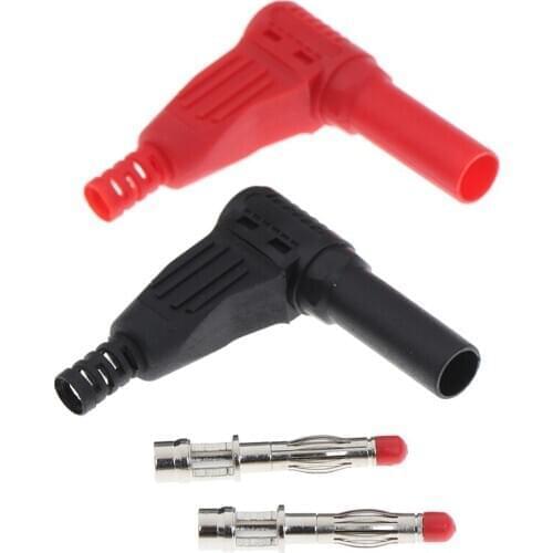 2Pcs Hot New 4mm Male Right Angle Insulation Wire Solder Type DIY Banana Plug Connectors Multimeter Test