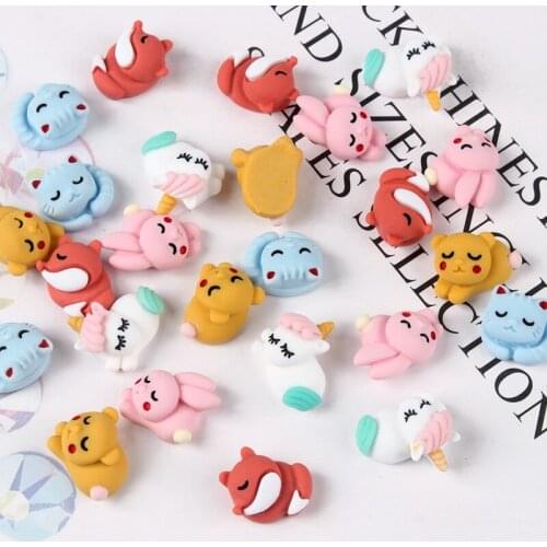 Cartoon Doll Sleeping Fox Unicorn Bunny Resin Animal 20Pcs/50Pcs For DIY Nail Phone Case Hairpin Decoration