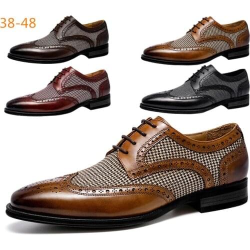 New 2021 Men Dress Shoes Formal Wedding Genuine Leather Shoes Retro Brogue Business Office Mens Flats Oxfords For Male 38-48