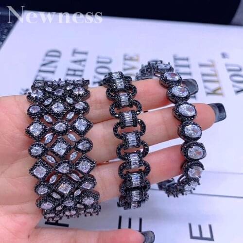 Newness Luxury Geometry Cubic Zirconia BRACELET BANGLE AND RING ewelry Set For Women Wedding Engagement Gift