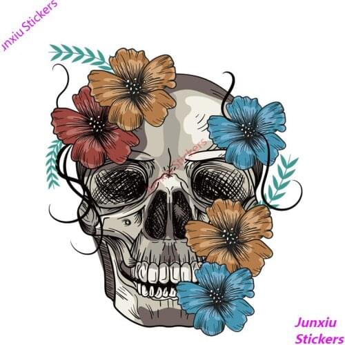 Skull Punk Style Hand-painted Flowers Car Stickers Decals Styling Bumper Window Laptop Other Vehicle Auto Accessories KK16*14cm