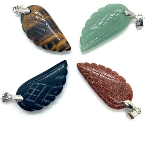 Natural Gemstone Angel Wing Pendant Tigers Eye Opal Powder Crystal Handmade DIY Necklace Pendant Jewelry Making Power Stone