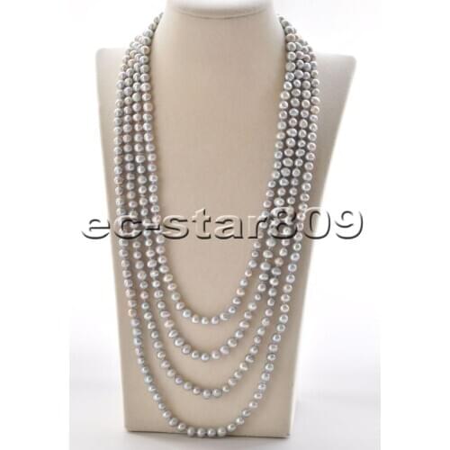 P6723 17”-100" 8mm Gray Round Freshwater PEARL Necklace Choker