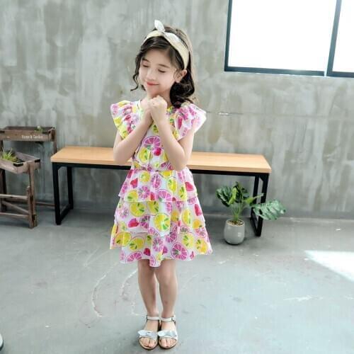 The latest explosion of girls print dress new girls multicolor cotton silk cake cute childrens dress