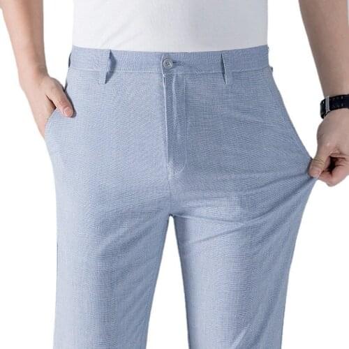 Cotton Linen Casual Pants Thin Summer Korea Style Clothing Regular Fit Long Trousers for Men Blue Khaki 2021 New Fashion