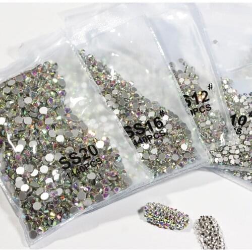 Clear Rhinestone Nail Art Stones Flatback Rhinestones Crystal AB SS3 - SS50 Non Hot Fix Glass Strass Glue On Nails Rhinestones