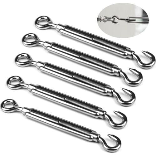 Stainless Steel Turnbuckle Adjustment Hook Eye Screw Wire Rope Tensioning Tightener Tight Cable Screw Connector