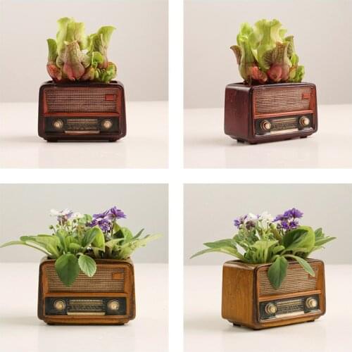 Retro Nostalgic Radio Plant Flower Pot Garden Decoration Ornaments