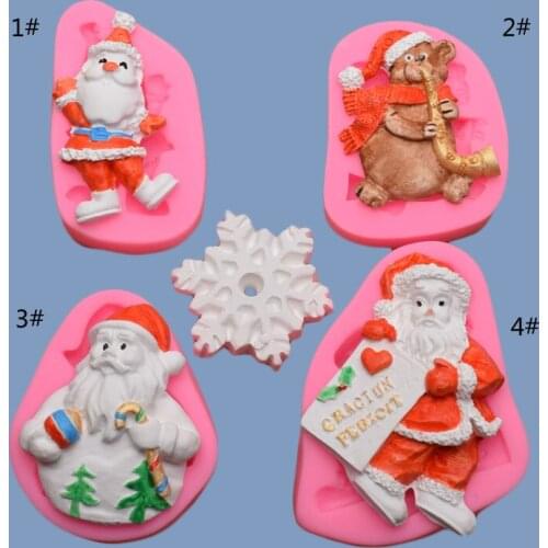 Christmas Series 4 Types of Santa Claus Silicone Molds, Chocolate Cake Fondant Diy Glue Molds Baking Accessories