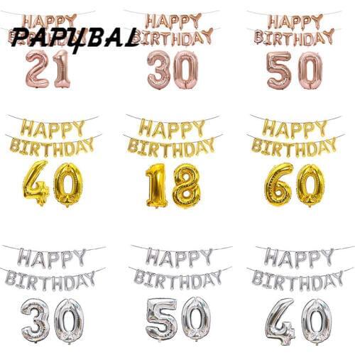 1set 16inch Happy Birthrday Letter Balloon 18 21 30 40 50 60 Birthday Party Decorations Adult Rose Gold Foil Ballon Party Globos