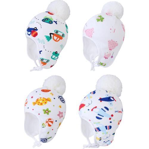 Connectyle Fall Winter Cute Cartoon Car Toddler Baby Girls Kids Warm Skull Cap Lined Fleece With Earflap Beanie Hats With Pom