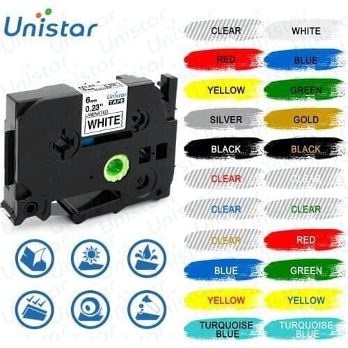 Unistar TZe-211 TZe-611 Label Tape Laminated 6mm Compatible for Brother Label Tape PT Label Printer tze-211 tze211 Label Maker