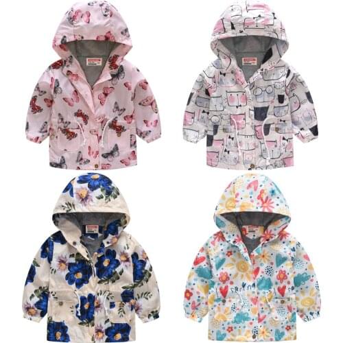 Spring Girls Windbreaker Coat 2021 New Cartoon Hooded Sweatshirt For Girls Casual Kids Outerwear 2-8 Years Children Clothing