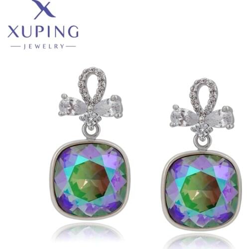 Xuping Jewelry Elegant New Arrival Luxury Colorful Crystals Drop Earrings for Women Girl Party Gift