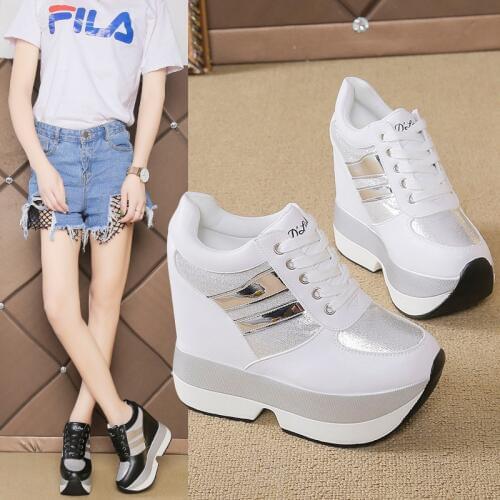 Hot sale 2020 Women Shoes Leather Wedges High Heel Round Toe sports shoes Platform Lace Up Spring Summer Ladies Sneakers 35-39