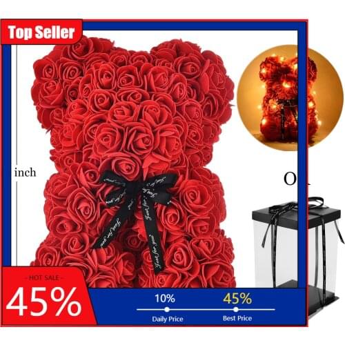 25cm DIY Beautiful Soap Foam Bear Of Roses Teddi Bear Gift Box Rose Flower Valentine Wedding Party Christmas With/without Light