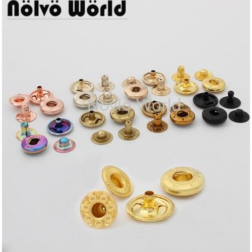 50 sets 10 colors 12mm rose gold, K gold, black Copper snap fastener press button for clothes bag closure button in cheap price
