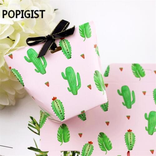 50pcs Creative DIY Flamingo Unicorn Watermelon Cactus Candy Box with ribbon Macaroon Cake Box Biscuits Box Baking Package