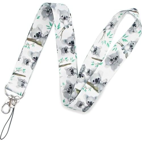 Australia Koala Bear Bamboo Lanyard Keychain Mobile Phone Neck Strap Cute Animal Hang Rope Key Chain ID Card Badge Holder
