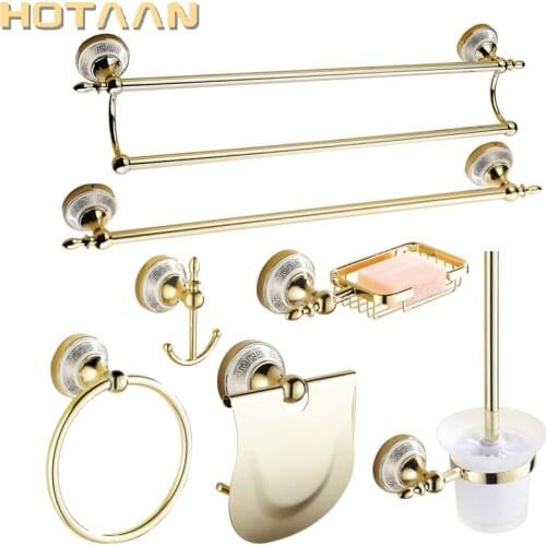 Free shipping,stainless steel Bathroom Accessories Set,Robe hook,Paper Holder,Towel Bar,Gold bathroom sets, HT-811800G-T