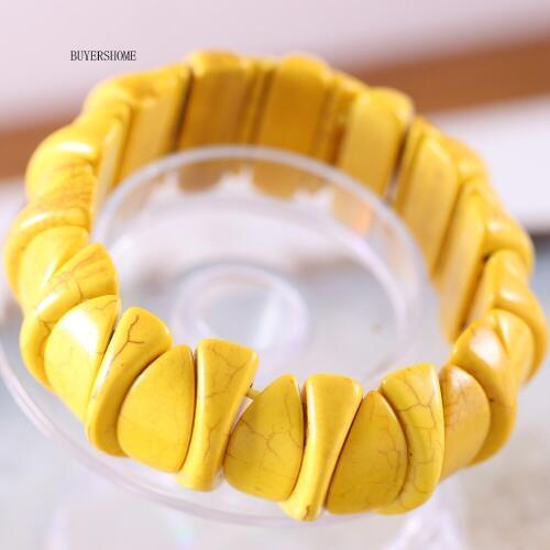 Free Shipping Handmade For Women Jewelry Natural Stone Beads Yellow Howlite Stretch Bracelet 8" 1Pcs H619
