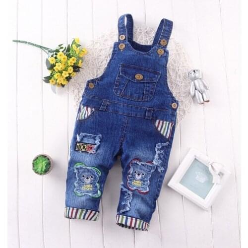 Infant jeans 0-3T little kids cartoon cute suspenders toldder causal denim trousers spring autumn baby boys girls warm pants
