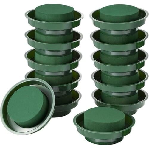 DIY Flower Arrangement Kit Green Round Wet Floral Foam, Wedding Aisle Flowers, Party Decoration (Flower Foam with Bowl, 12 Piece