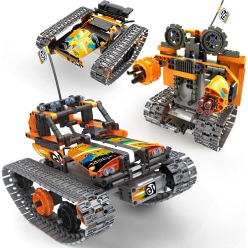 Electric Model Building Block RC Car Remote Control Tracked Stunt Racer car Creator STEM Toys for Kids Children gift