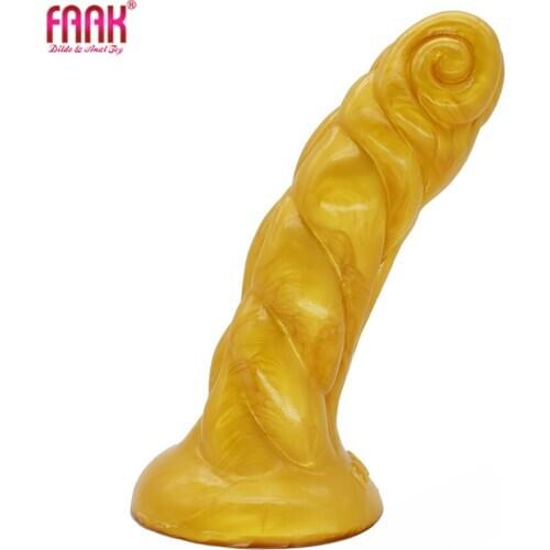 FAAK 2020 new golden dildo silicone sheep horn shape curved anal plug with suction cup g-spot stimulate sex toys for women